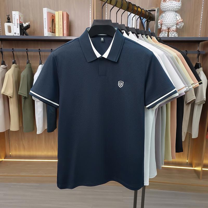 Men s 2026 Embroidered Summer Lapel Polo Shirt - High-End, Cool Short Sleeve Fashion for Middle-Aged M