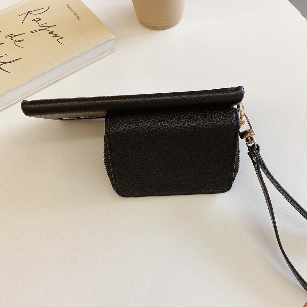 For Samsung Galaxy S24 Ultra Case Zipper Card Slots PU Leather Phone Back Cover with Wrist Strap