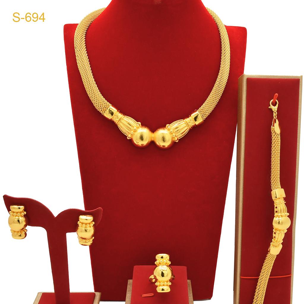2026 Dubai Set Collana Bracciale Orecchini Placcati Oro 24k Gioielli Nuziali Mediorientali Africani
