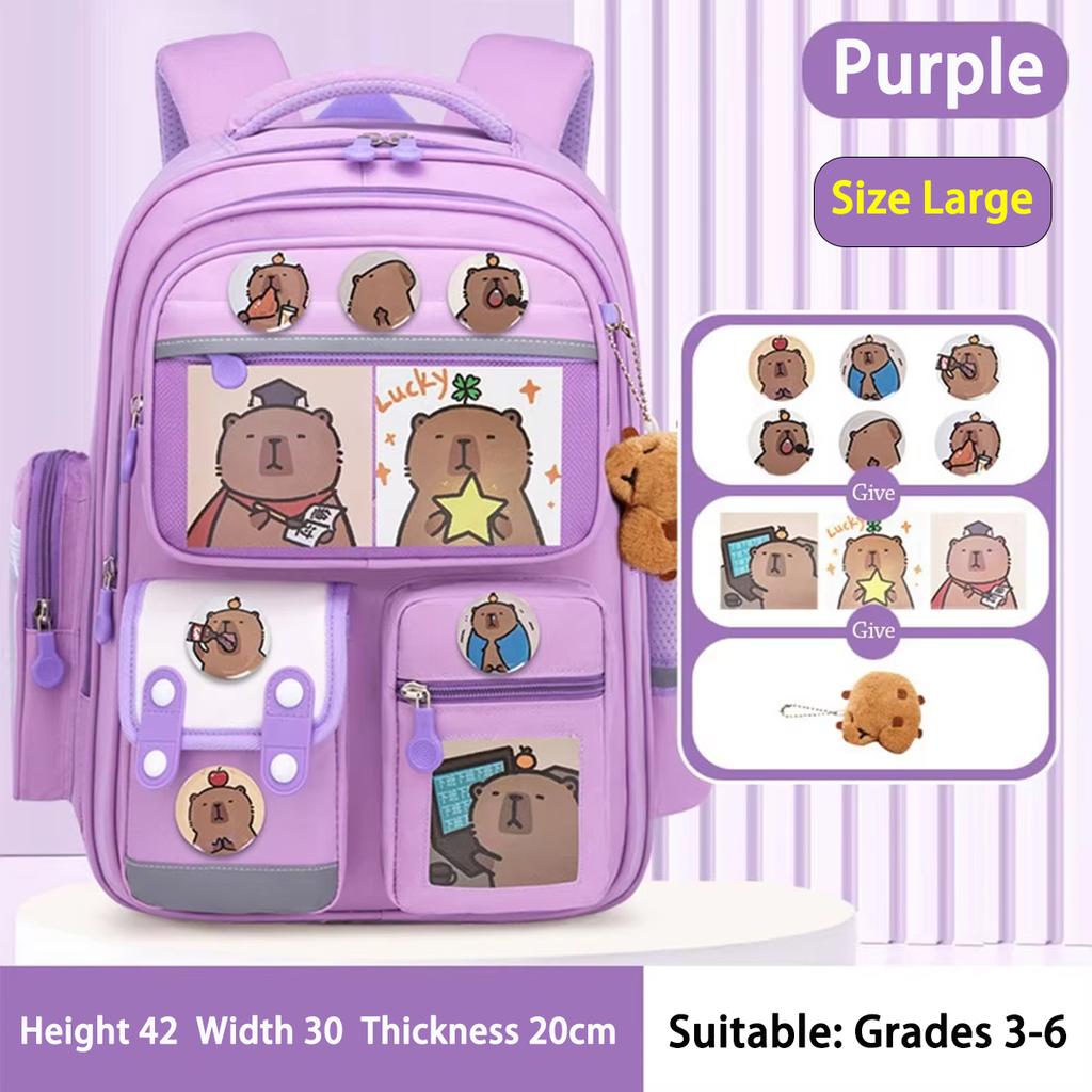 Capybara Water-Proof Backpack - Large Multi-Compartment with Lumbar Support Belt Cute Orthopedic School Bag for Teens Girls Boys