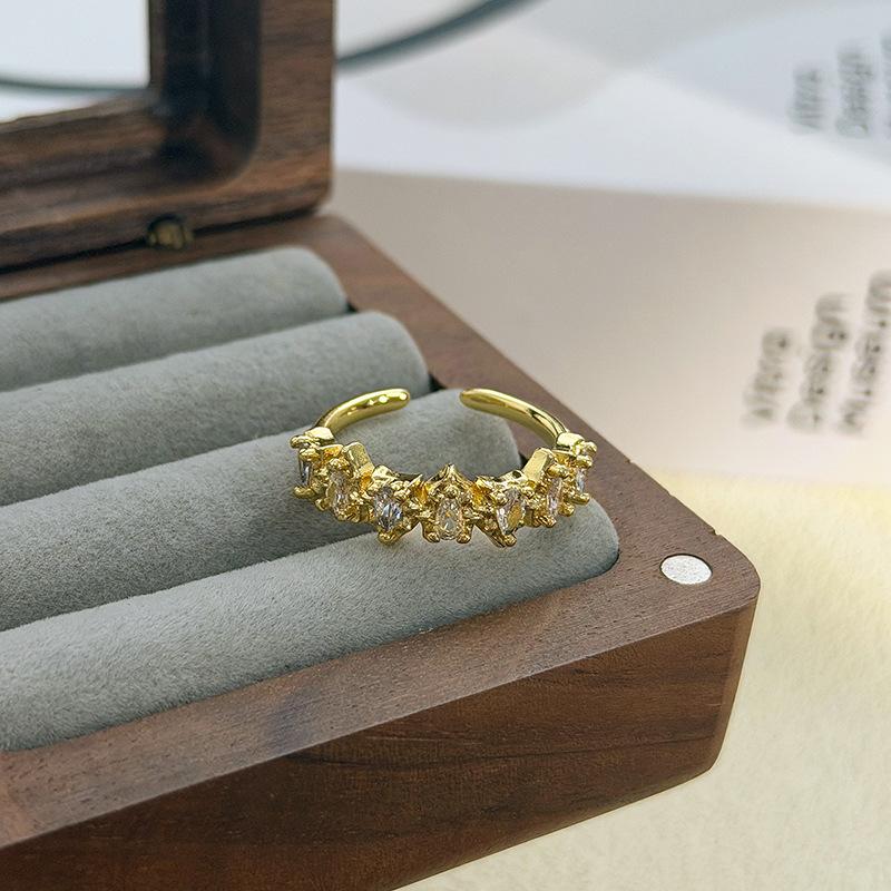 Light Luxury Full Diamond Row Diamond Zir*****Pen Ring Niche High Sense Commuting Stack Wearing Personalized Ring Woman