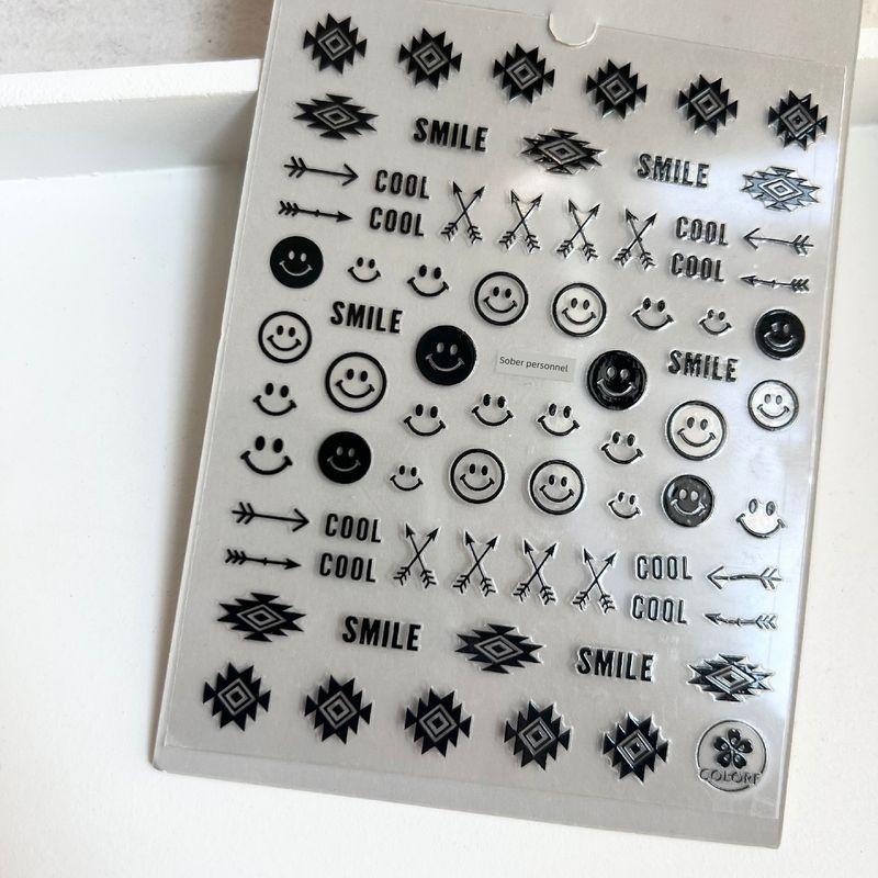 

Normcore Black and White Silver Smiling Face Ins Geometric Pattern Nail Stickers Boys and Girls Same Style Genderless Nail Sticker ins geometric black smiley
