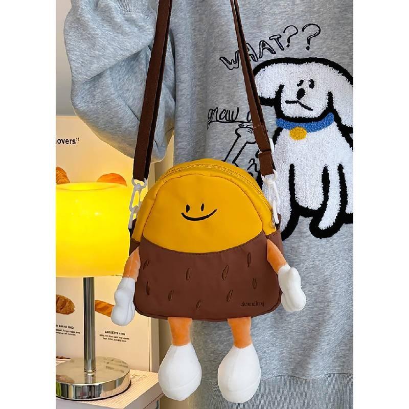 Charming Japanese Style Plush Potato Cartoon Crossbody Bag For Kids With Fun Print