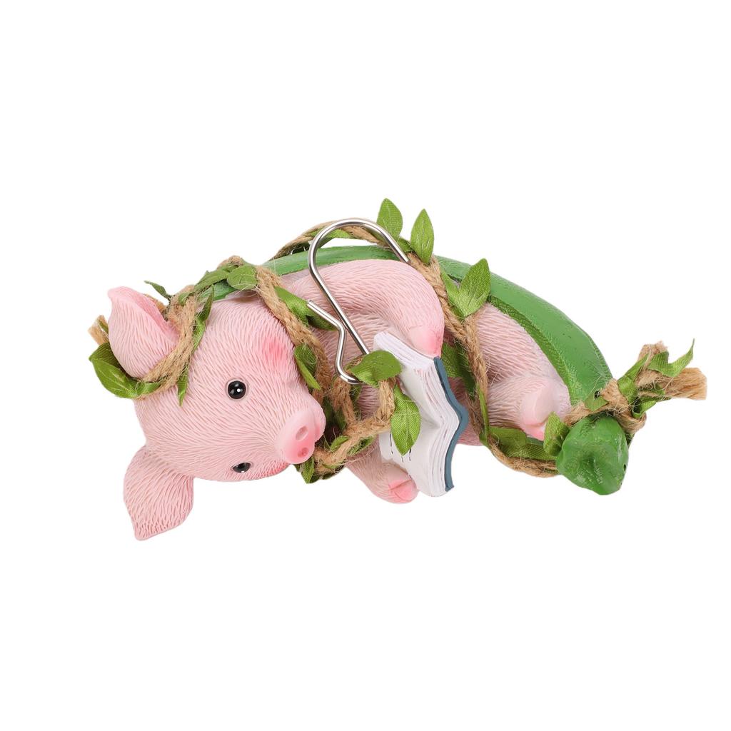 Hanging Hammock Swing Pig Figurine Cute Resin Reading Pig Tree Decor Statue for Garden Outdoor