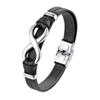 Schwarzes Lederseil-Armband mit 8 Unendlichkeitszeichen für Männer, modisches handgewebtes Armband, Edelstahlverschluss, verstellbares Lederband