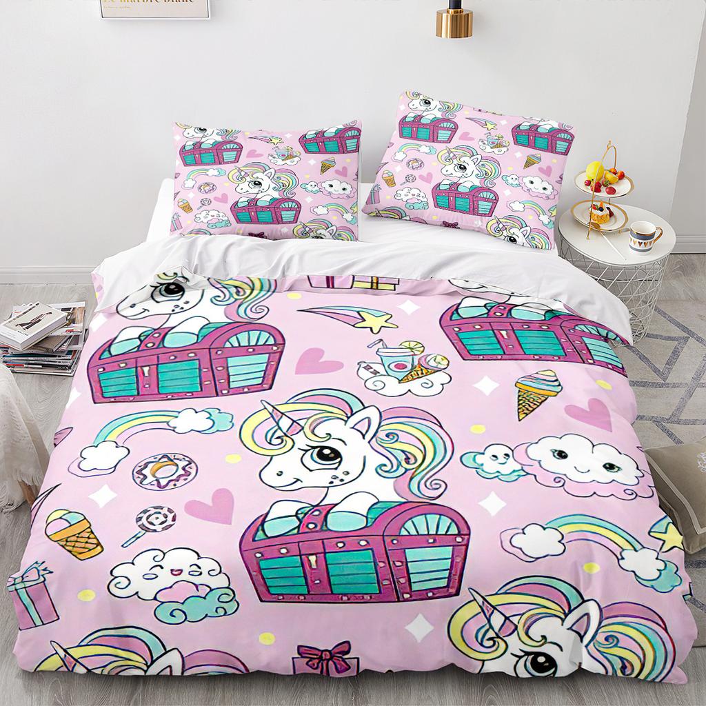 Unicorn Cartoon Rainbow Series 3D Quilt Set Three-Piece Digital Printing Kit