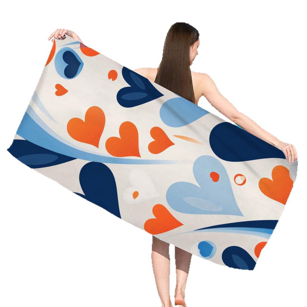 Love Symbol Pattern Digital-printed Polyester Superfine Fiber Double-sided Fleece Beach Vacation Bath Towel, Beach Towel