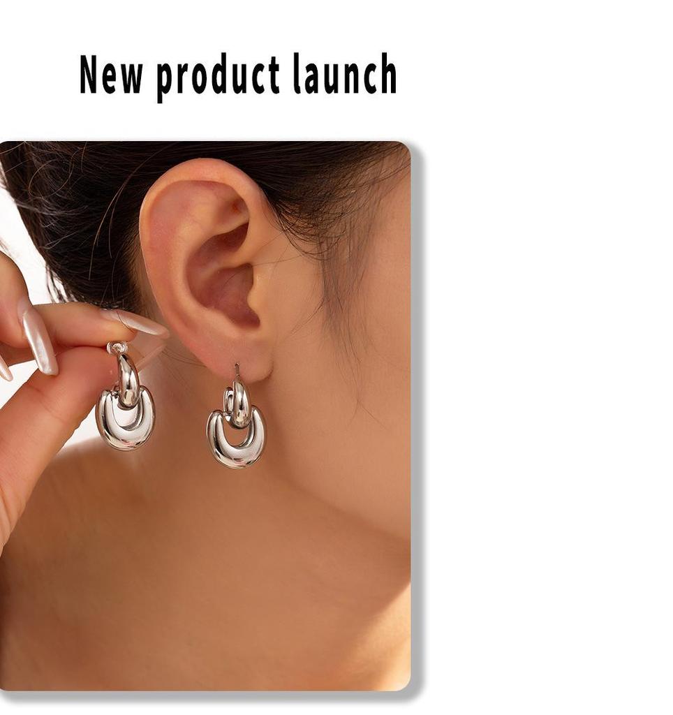 18k Gold Plated Geometric Korean Style Titanium Earrings – Trendy Women's Jewelry