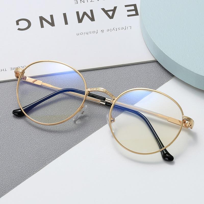 Literary and Retro Flat Glasses, Round Frame Glasses, Men's and Women's Trendy Fashion Can Be Matched with Myopia Frames
