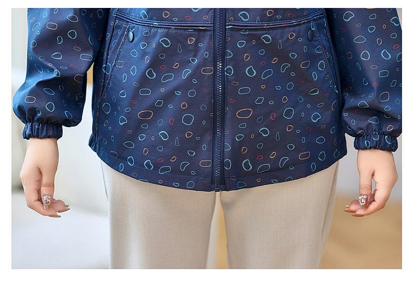 Early Spring Printed Lapel Zipper Jacket for Middle-Aged & Elderly Women - Loose, Comfortable Outerwear