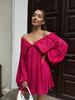 New V-Neck Long Sleeve Dress, Self-Designed Bubble Sleeve Maxi Dress
