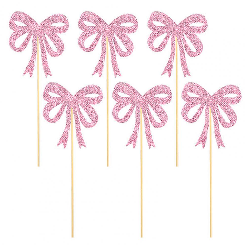 Bowknot Theme Party Decor Set Pink Tassel Banner Cake Toppers Gold Glitter Spiral Hanging Ornaments Girls Birthday Party Decor
