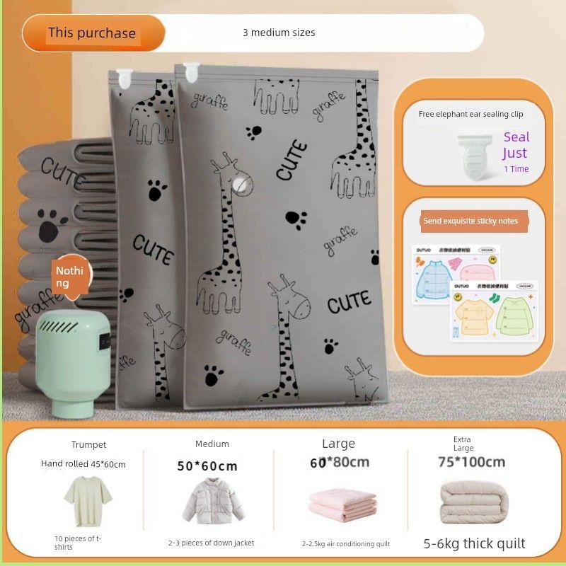 

Oxford Fabric Thickened Vacuum Storage Bag for Quilts and down Jackets, Suitable for Dormitories and Home Storage, Reusable 3 medium sizes Giraffe [Repurchase Without Pump]