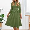 Women's Fashion Casual Belt Seven Sleeve Round Neck Color Temperament Dresses