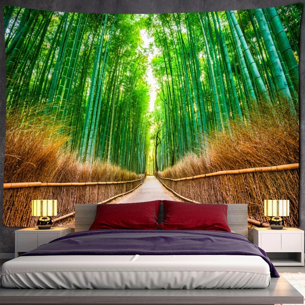 Psychedelischer Bohème-Stil TV-Hintergrund Zuhause Bambuswald Vogel Landschaftsmalerei Wandteppich Wandbehang