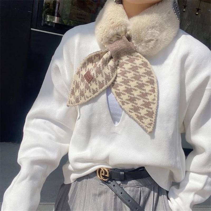 

Шарф в горошек, имитирующий мех кролика, плюшевый галстук-бабочка, зимний теплый