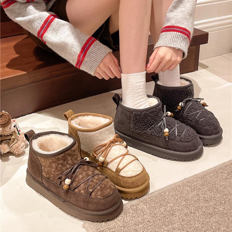 [Fanfuna] Śniegowce damskie 2025 zima nowe mrozoodporne modne aksamitne ocieplane krótkie buty małe duże bawełniane buty
