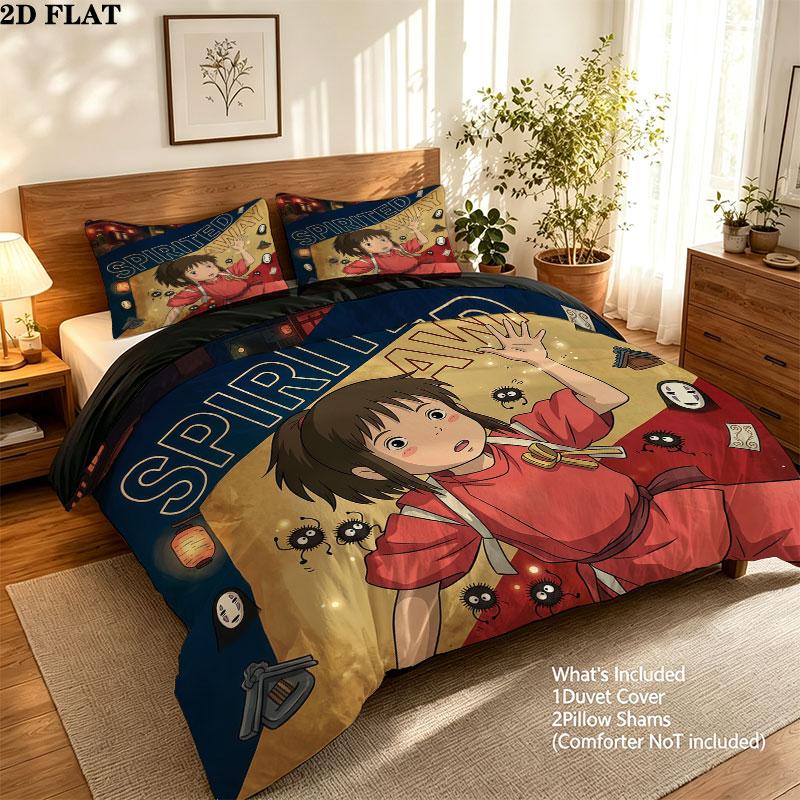Away Pattern Bedding Quilt Set Quilt Cover Pillowcase Home Birthday Gift(1 * duvet cover + 2 * pillowcase, without core)