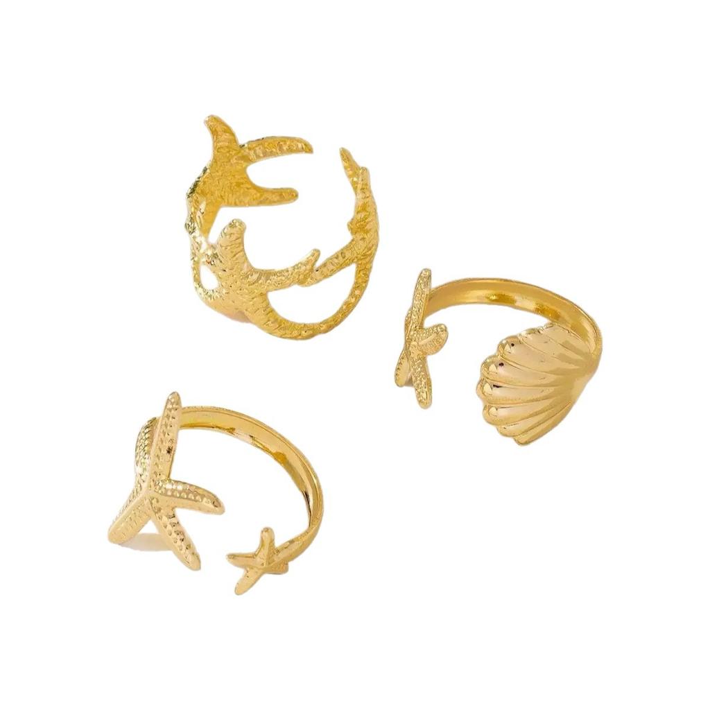 Fashion Personality Ocean Wind Vacation Wind Shell Starfish Ring Open Ring Set Female