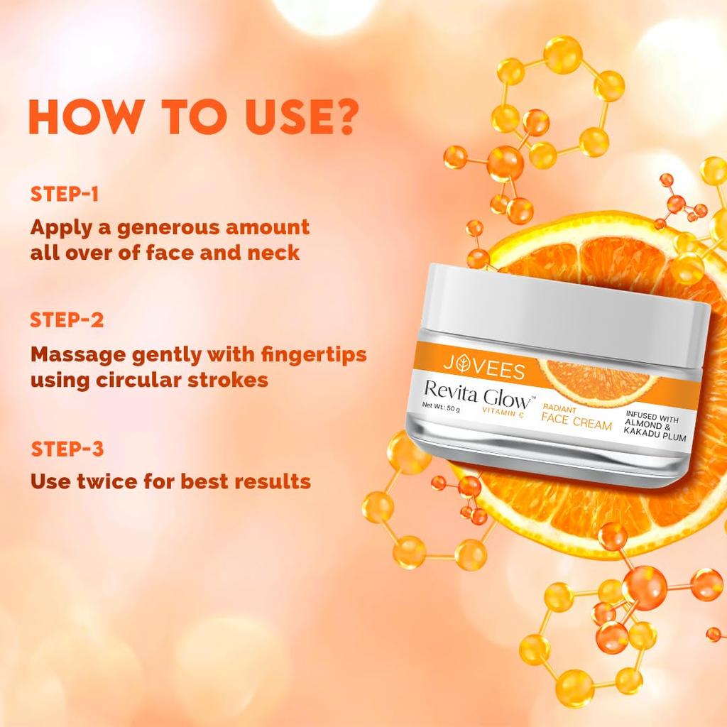 Jovees Revita Glow Vitamin C Cream 50g For Radiant Skin Hydration Anti Dark Spots Hyperpigmentation Fine Lines Gentle Moisturizer All Skin Types
