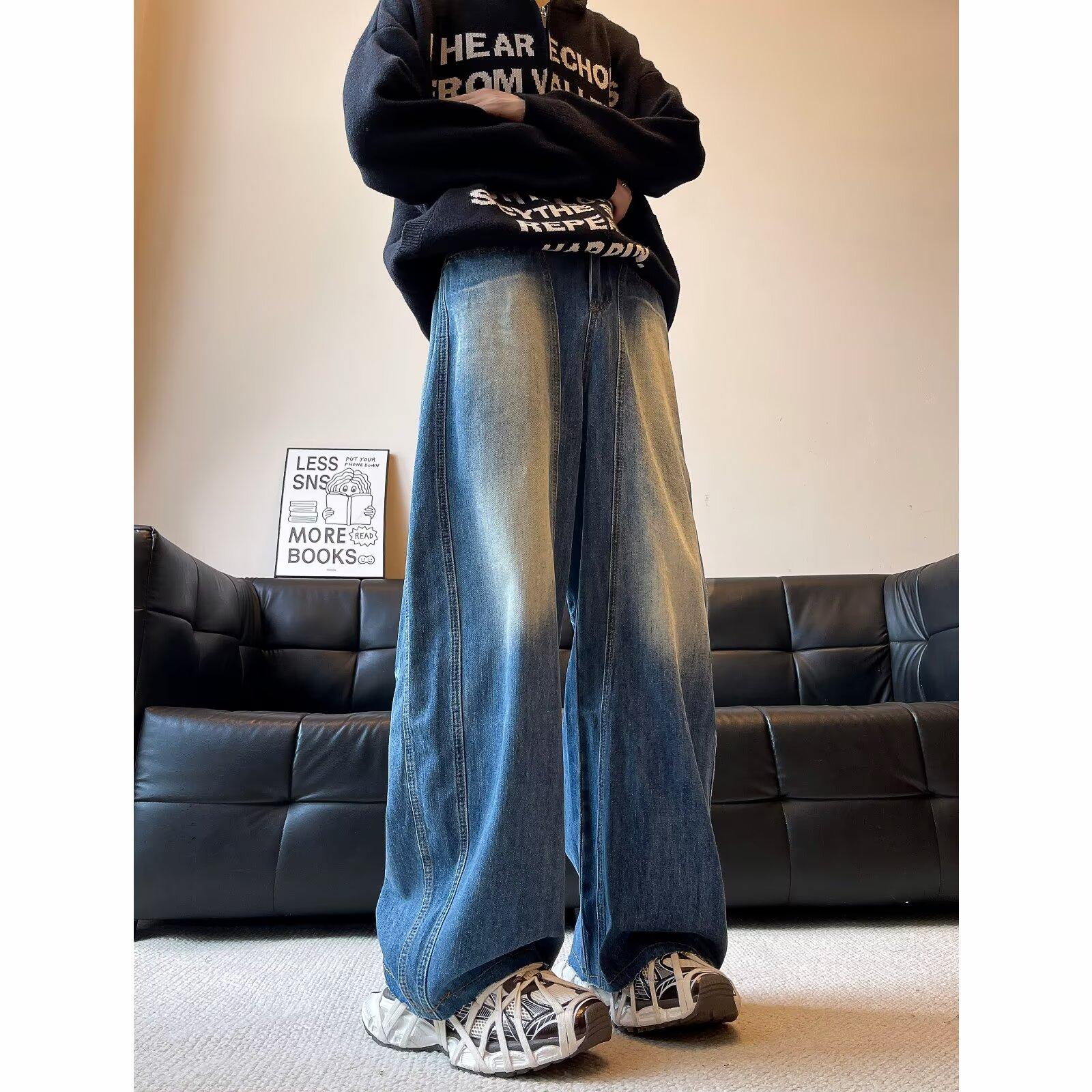 

JYL Men s Cargo Pants American Vintage Washed Spring Loose Patch Casual Straight Denim M безодня