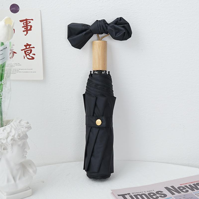 16 Bone Solid Wood Color Glue Folding Sun Umbrella Sunscreen UV Protection Parasol Rain Umbrella Female Umbrella Portable