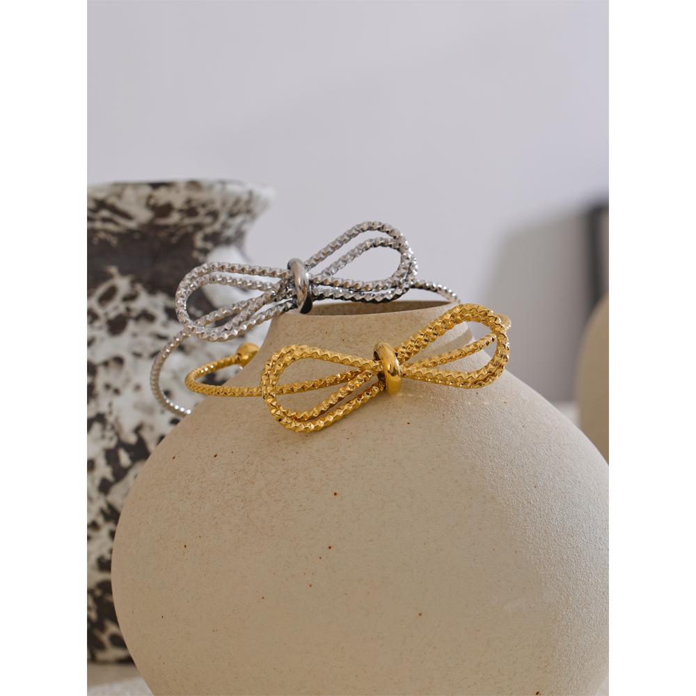 Eetit Pulsera de acero inoxidable con nudo de metal de doble capa para mujer, resistente al agua, joyería minimalista