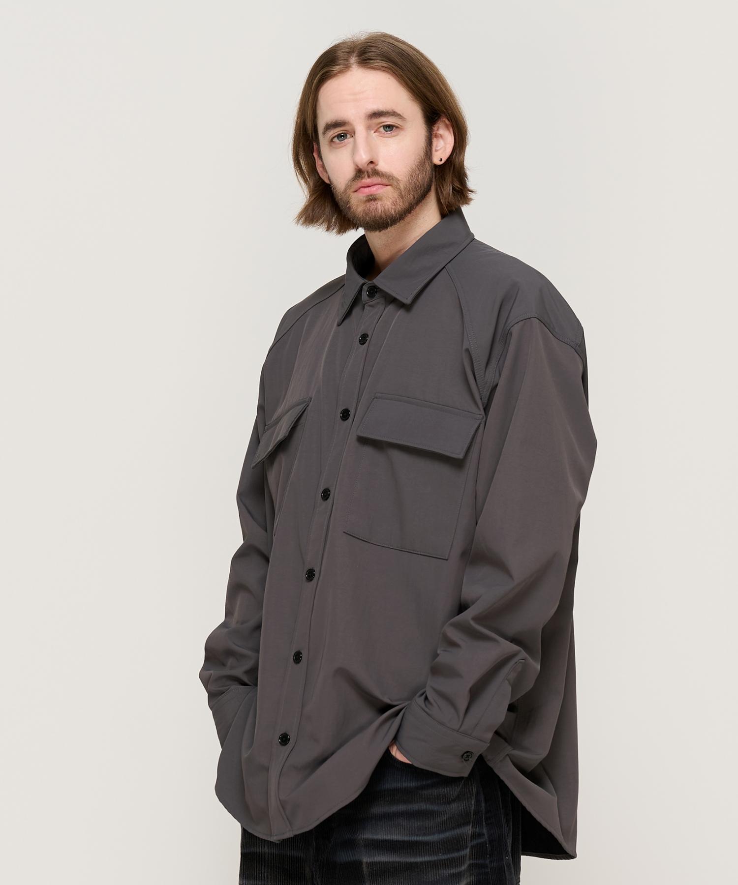 Cargo Bros Two-Pocket Nylon Brushed Shirt (Charcoal) Free