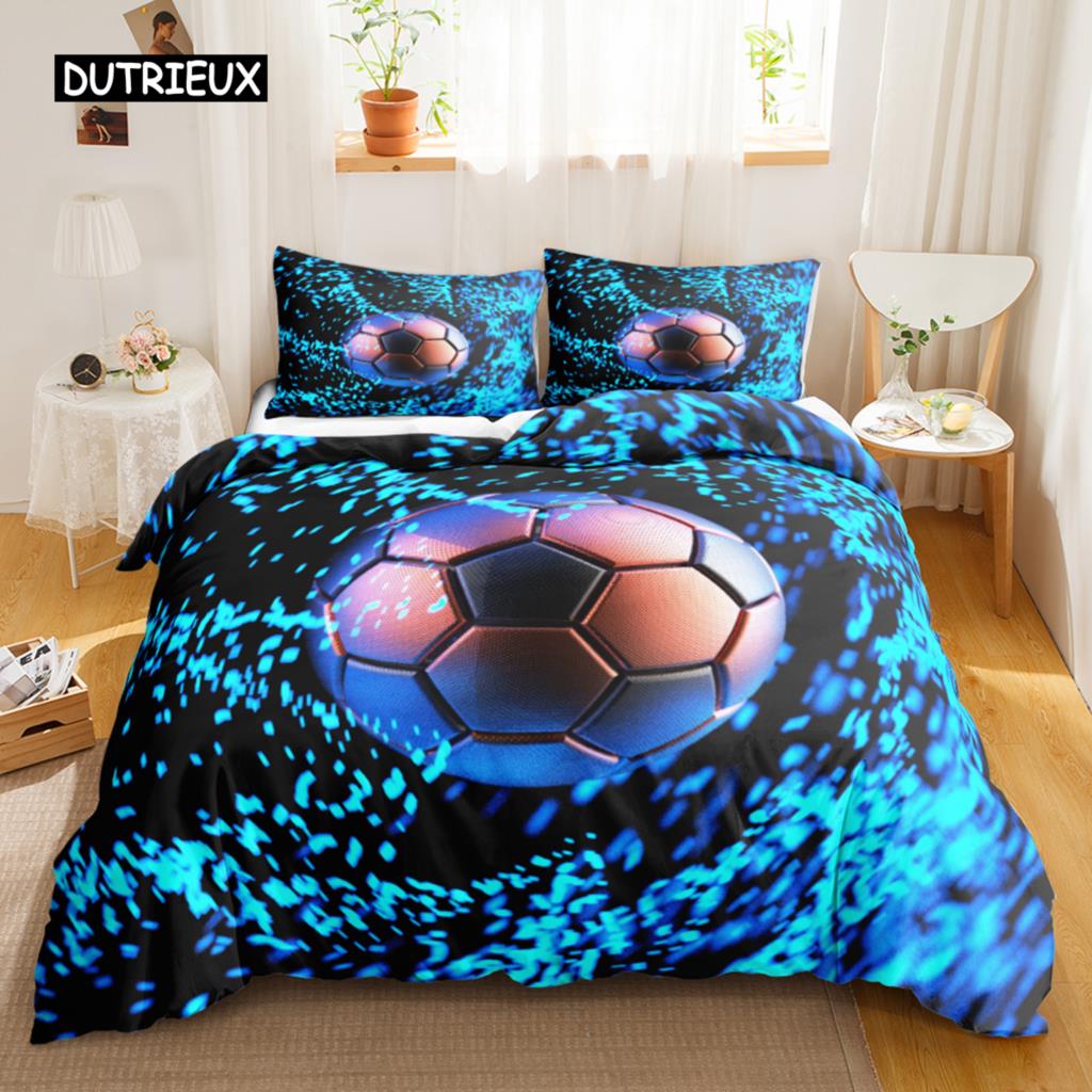 Soccer Duvet Cover Set for Kids Girls Teens Sports Theme Breathable Twin Polyester Quilt Cover