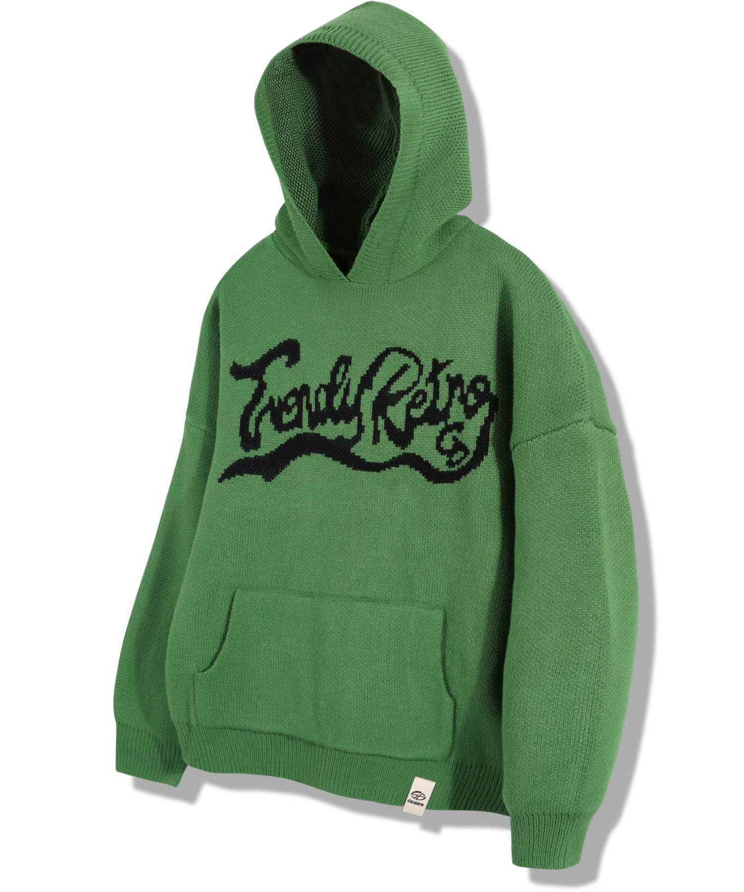 Goobin Wave Logo Knit Hoodie - Khaki Khaki/M