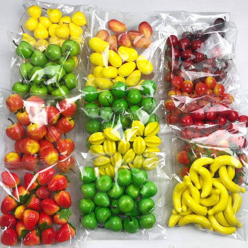 10PCS 2-3cm Mini Artificial Fruits Foods Vegetables Fake Apple Peach Orange Lemon Pear Banana Pepper Pumpkin Home Decoration