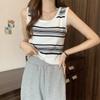WTEMPO Girl's Retro Large Size Striped Casual Versatile Camisole Vests Women's Spring Summer Sleeveless Knitted Bottoming Tank Tops