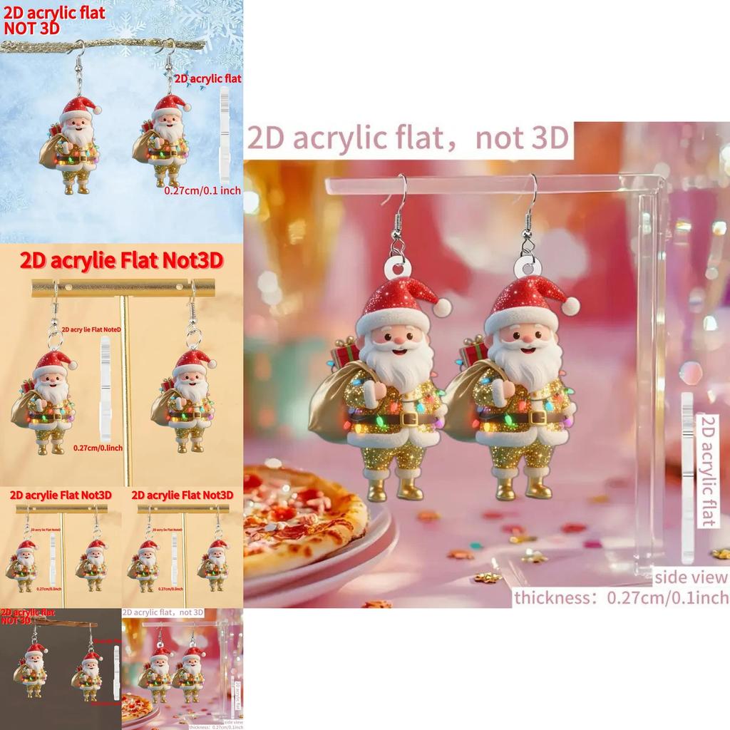 Santa Claus Acrylic Earrings With Silver Pins For Festive Holiday Gift