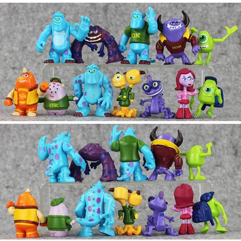 12pcsset Anime Disney Pixar Movie Monsters University Action Figures Sulley Mike Wazowski PVC Model Set Toys for Children Gifts