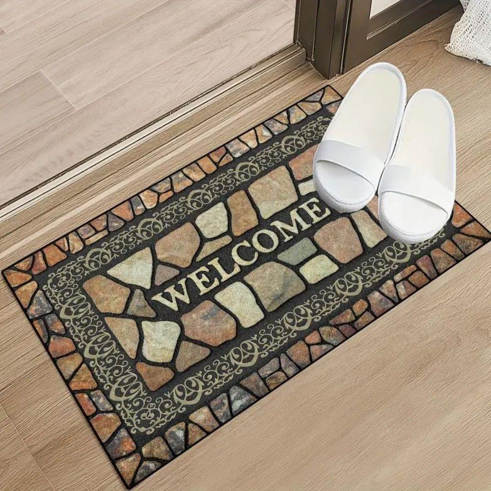 Stone Pattern Welcome Doormat Non-Slip Floor Mat Indoor Outdoor Entrance Rugs Home Decoration