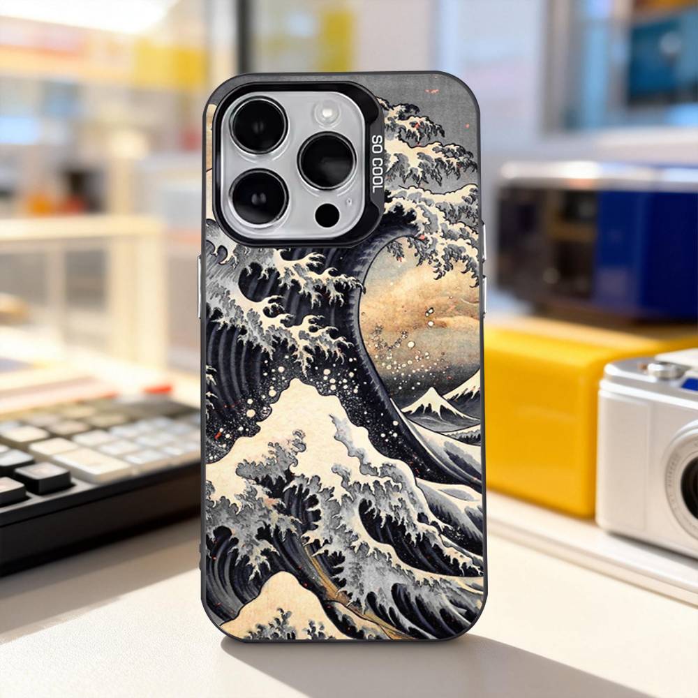 Ukiyo-e Art Ocean Waves Phone Case For iPhone 17,16,15,14,13,12,11,Pro,XS,Max,Plus,Mini,SE4,E IMD Matte Black