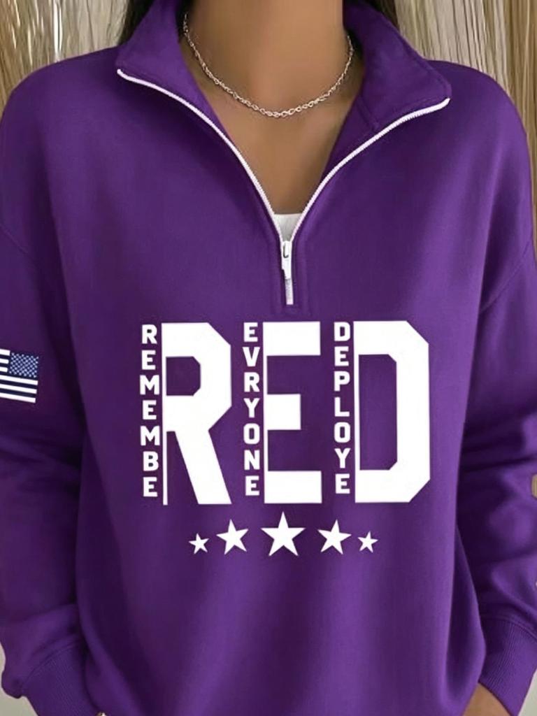 Winter 2026 American Flag Print Women's Half-Zip Hoodie