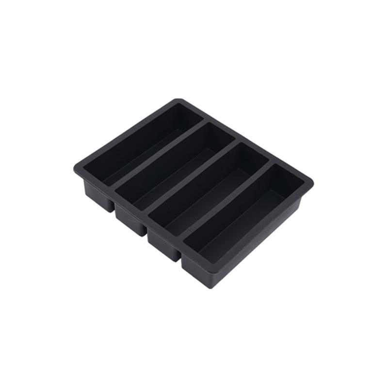 Customizable Food Grade Silicone Ice Tray with Four Long Compartments No Lid чёрный
