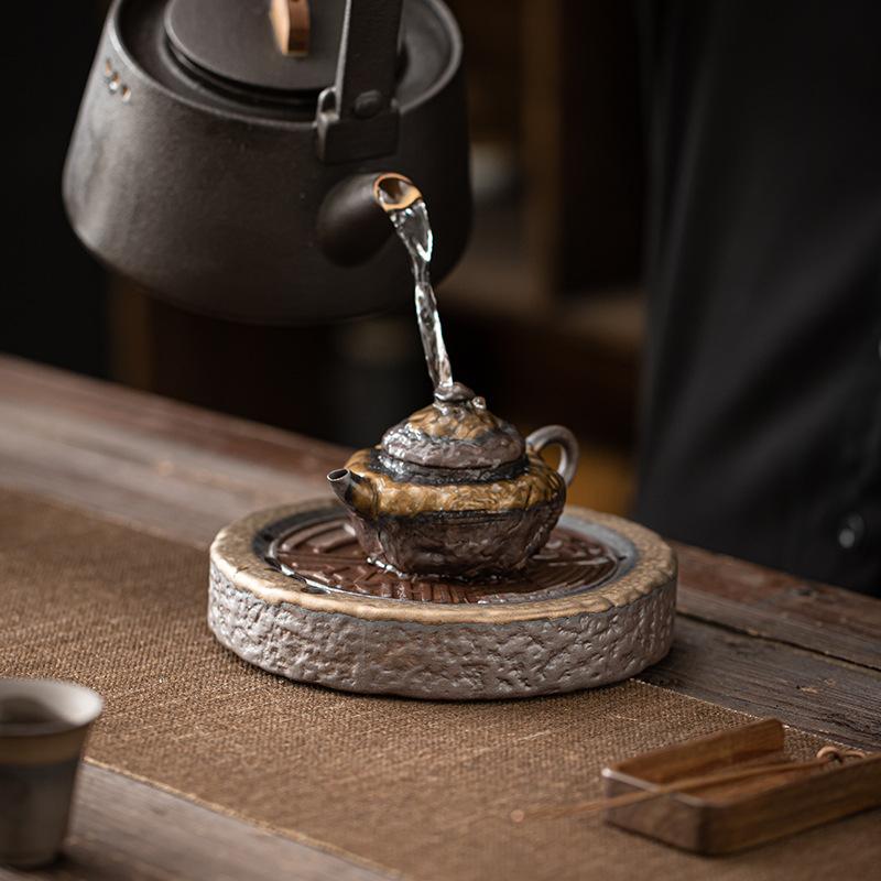 Chinese Retro Gilding Iron Glazed Pot Bearing Stoneware Ancient Early Burning Water Storage Tea Tray Ceramic Tea Tray Tea Table