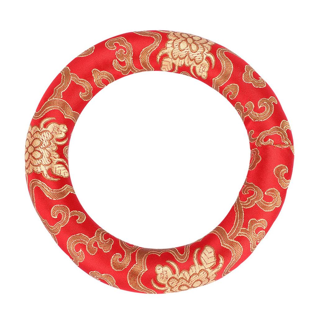 18cm Silk Brocade Round Meditation Singing Bowl Cushion Ring Pillow(Red)