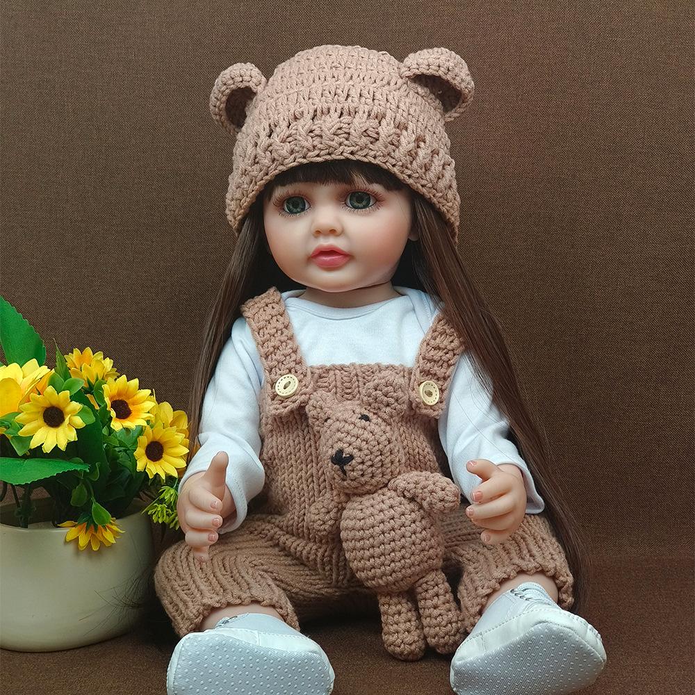 Rebirth Doll Simulation Baby Can Enter The Water Simulation Baby Accompanying Toy Full Glue Body 55 Cm Blooming Long Hair Girl