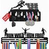Women's Running Medal Hanger Set 2 Steel Wall Mount Display Rack for Medals Ribbons Trophies Sports Honor Storage Female Runners Home Decor Gift