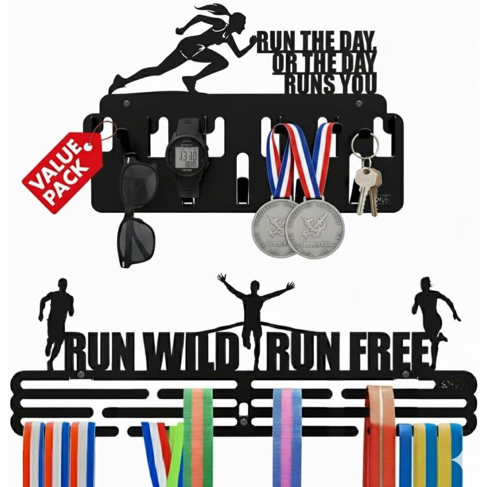 

Women s Running Medal Hanger Set 2 Steel Wall Mount Display Rack for Medals Ribbons Trophies Sports Honor Storage Female Runners Home Decor Gift