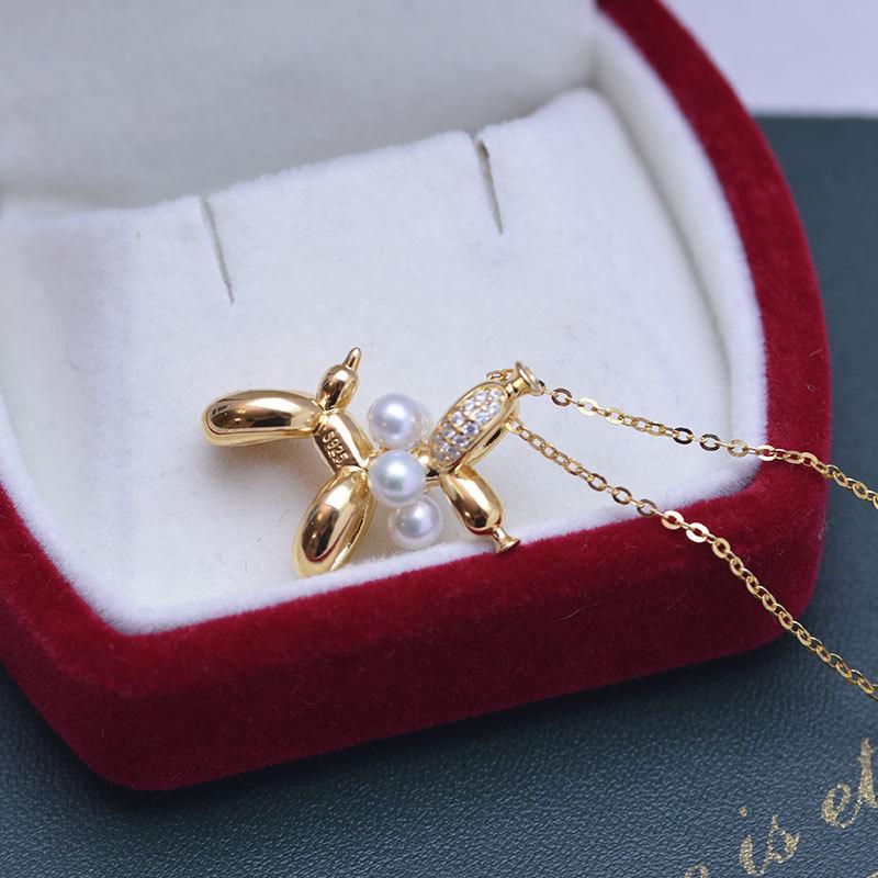 4-5mm Freshwater Pearl Pendant Necklace, S925 Silver, Balloon Puppy Design, Clavicle Chain