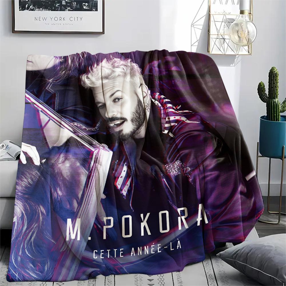 1PC M Pokora Print Flannel Blanket, High quality All Seasons, Home Decor, Warmth and Comfort, Perfect for Christmas Gifts