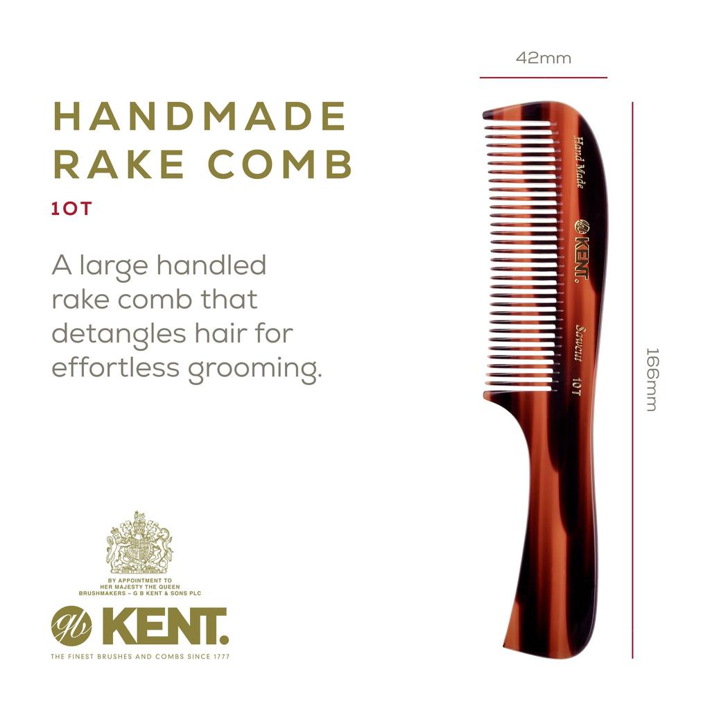 GB KENT Handmade Large Handle Rake Comb 200mm Jumbo Wide Tooth Anti-Static Classic Color