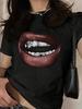 Summer Sporty T-Shirts Lip Printed Female Clothing Short Sleeve O-neck Tees Funny Women T Shirt Vintage Unisex Tops