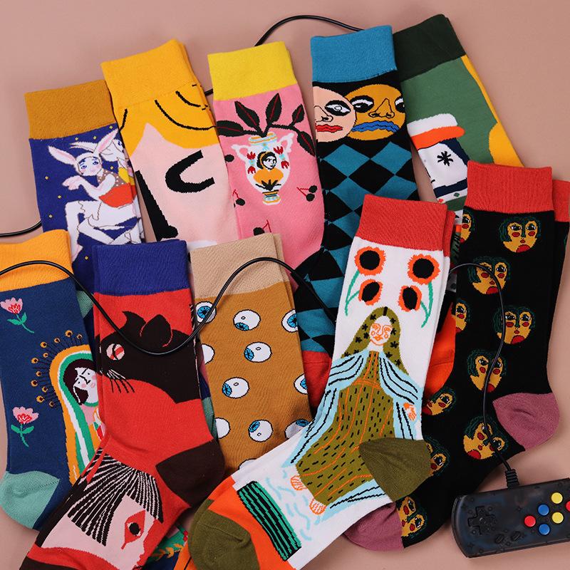 Autumn/Winter Couples Skateboard Sox Creative Abstract Art Harajuku Hip Hop Streets Tide Socks Colorful Funny Socks Skarpetki