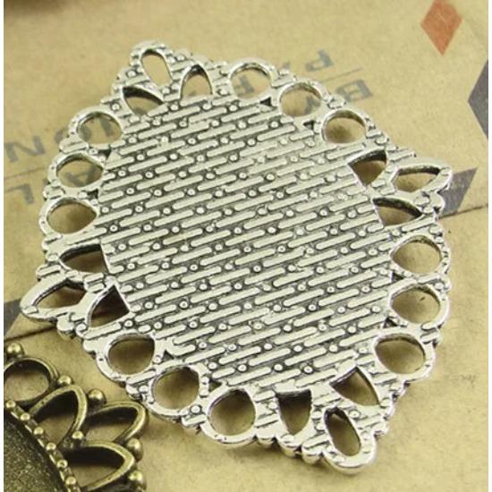 REGELIN Antique bronze/Antique Silver Oval Filigree Cameo Cabochon Base Setting 18*25mm 10pcs/lot Cabochon Pendant Settings
