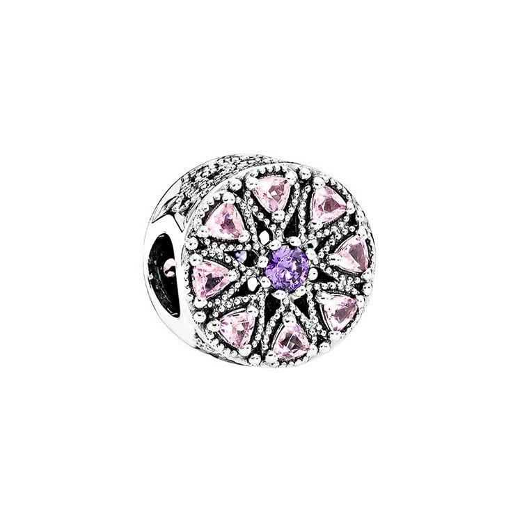 Pandora Shining Round Charm Unisex Jewelry Purple Pink 791974NPRMX Box,Purple Pink